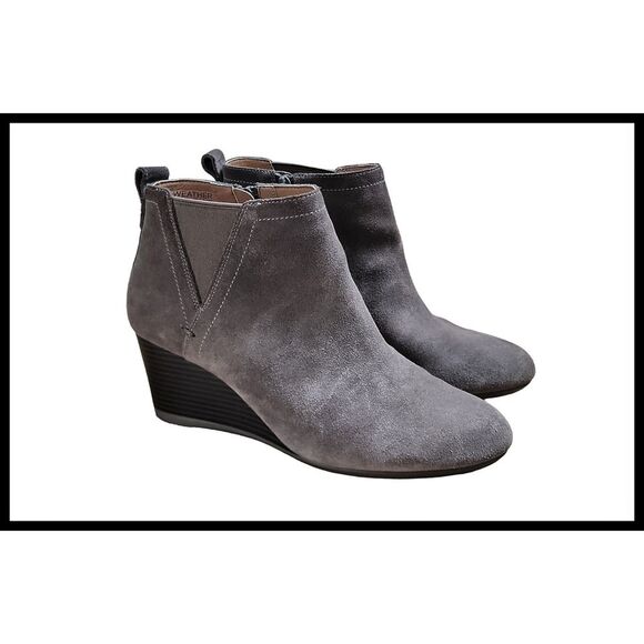 VIONIC Paloma Suede Leather Wedge Ankle Bootie Boots Gray Taupe 39 8 US - Picture 2 of 11